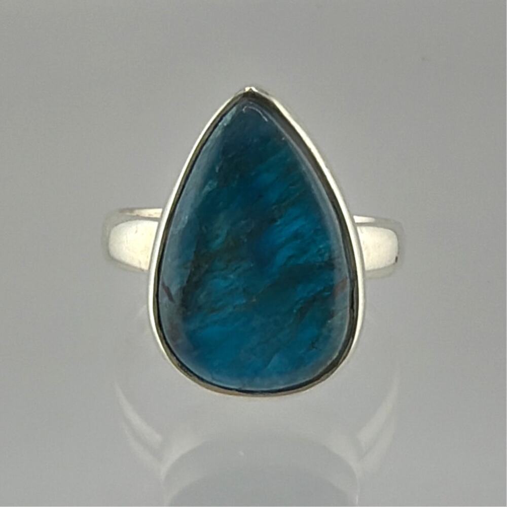 Sterling Silver Blue Apatite Teardrop Ring Minimalist Artisan Jewelry 6.5 - Picture 2 of 6